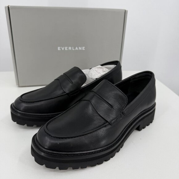 Everlane The Lug Loafer in Black Leather size 9 Women's Chunky Heel - Picture 3 of 8